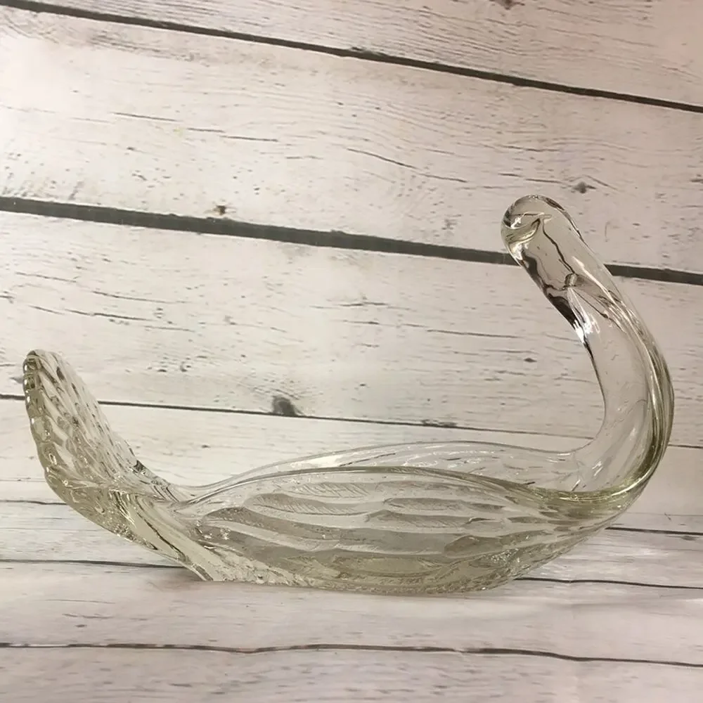 Vintage Heavy Clear Glass Bird SWAN Animal Bowl Serving Dish